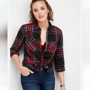 Maurices double pocket plaid button down shirt